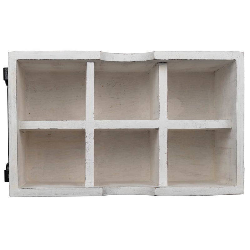 GoCraft 6 Compartment Flatware Caddy, Multipurpose Organiser for Kitchen Cutlery, Dining Silverware Condiments, Arts, Makeup Brushes, White Washed Mango Wood Caddy with Metal Handles - Image 3